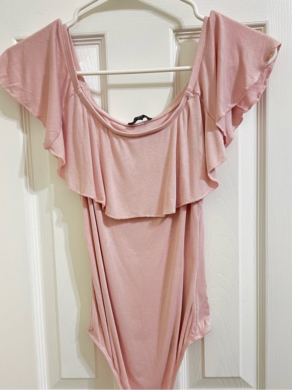 Soft Pink Off-Shoulder Ruffle Bodysuit Express S